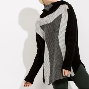 Kit & Ace Kerr Black and Grey Ribbed Knit Textured Cashmere Wool Hoodie Sweater